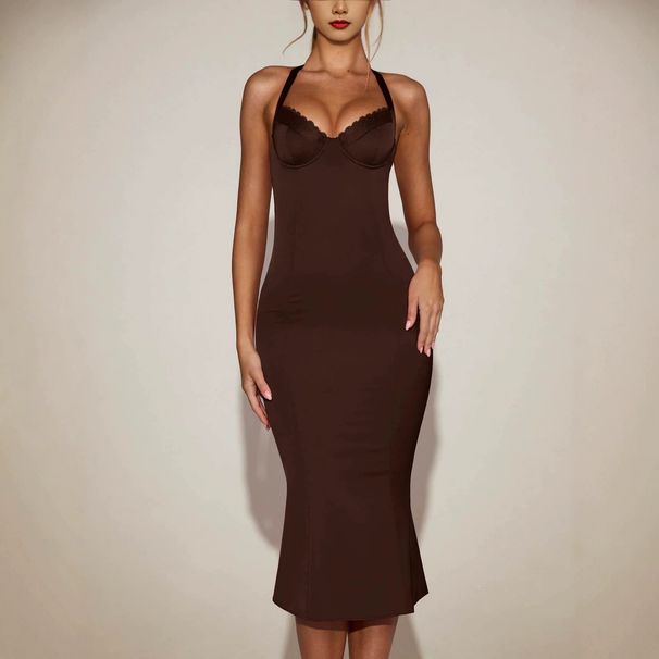 Women's Sexy Halter Neck Sleeveless Bodycon Midi Dress – Summer Club Party Gown_ecoleips.com