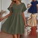 Crew Neck Loose Cotton And Linen Pocket Dress_ecoleips.com
