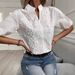 Verve 2025 Summer Women's New V-neck Stand Collar Embroidered Lace Blouse Shirt_ecoleips.com