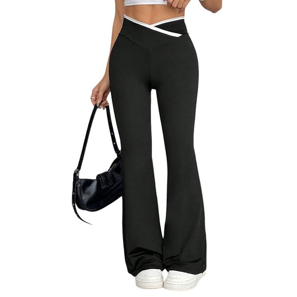 Voya European American Style High-waisted With Design, Spring-summer Knitted Drapey Flared For Women, Slimming Stretch Bell-bottom Pants_ecoleips.com