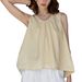 Elegant Women's Pure Linen Vest Sleeveless round Neck Camisole with Front Pleated Design Solid Color High Quality_ecoleips.com