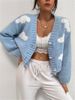 Women's Clothing Loose V Neck Cloud Drop Shoulder Knitted Cardigan Three Button Sweater Short Coat_ecoleips.com