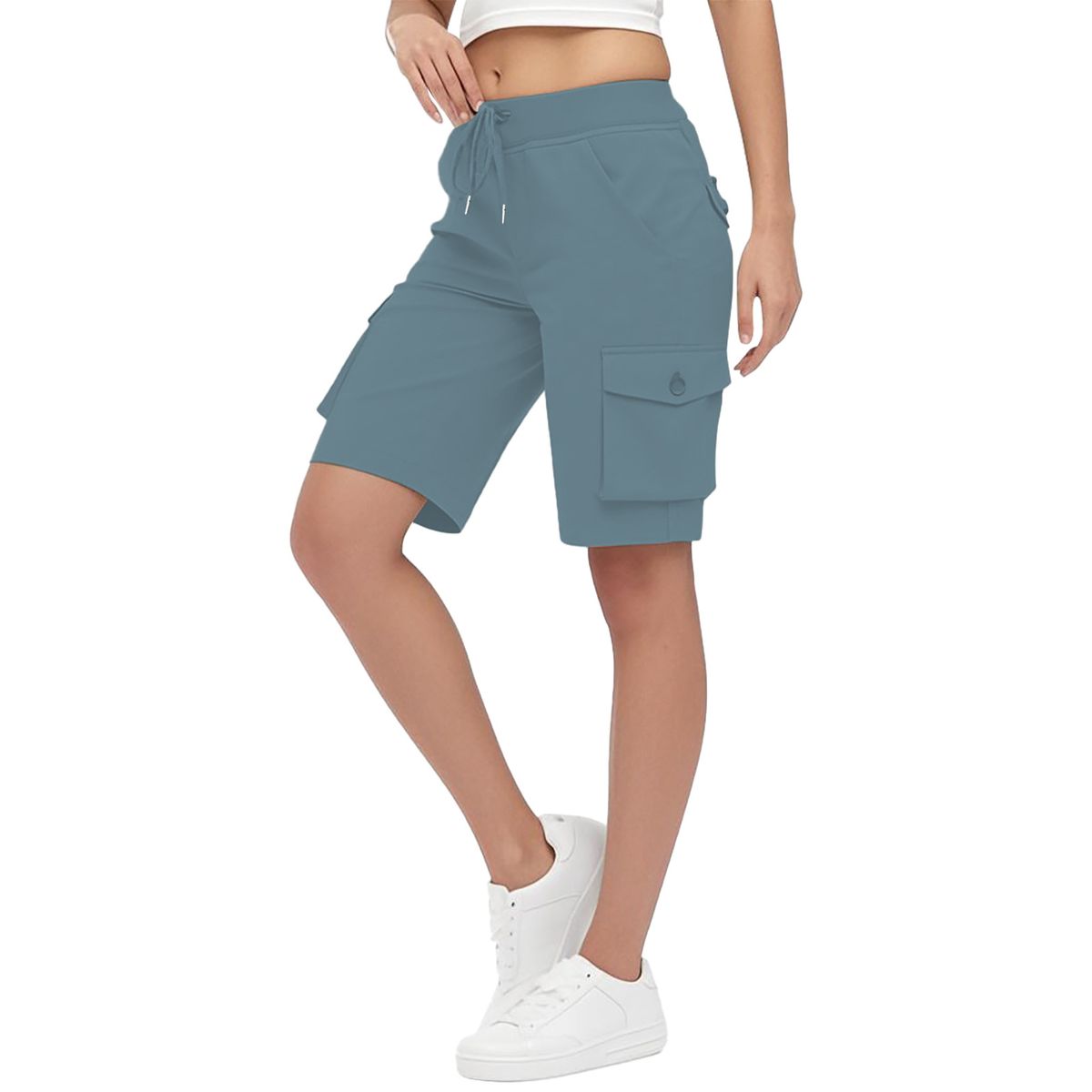 Women's Clothing Women's High-Waisted Drawstring Cargo Pants With Pockets A-Line Loose Wide Leg Stretch Hem Casual 7/8 Pants_ecoleips.com