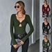 Voya Popular Women's Sexy Hollow Out Slim Knit Long Sleeved T-shirt With V-neck Temperament And Versatile Top_ecoleips.com