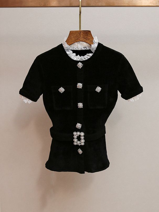 Women's Clothing Slim Fit Velvet Top With Rhinestone Hepburn Style High End Autumn New Arrival Clothing For Ladies_ecoleips.com