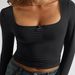 Voya Women's Simple And Pure Style U-neck T-shirt For Spring And Summer, Tight Fitting And Revealing Figure, Base Top_ecoleips.com