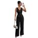 2025 Summer New European And American Cross-Border Women's Solid Color Sleeveless Slim Vest High Waist Long Pants_ecoleips.com