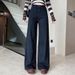 Women's Clothing Versatile Rhinestone Straight Leg Wide Leg Jeans Petite Regular Thickness Polyester Solid Pattern England Style Fashion_ecoleips.com