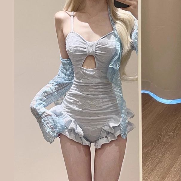 Women's Sea Salt Mint Blue Swimsuit Two Piece Set Pure Alluring Style Slimming Lace Beach Hot Spring Swimsuit_ecoleips.com