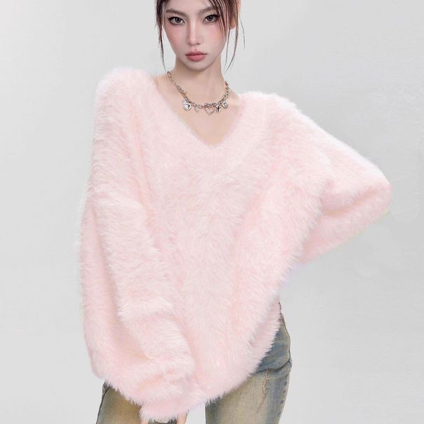 Women's Clothing White Mink Fleece Sweater Soft Creamy Mohair Fit Top By Brand Selection_ecoleips.com
