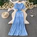 Women's European American Style High-End Light Luxury Beaded round Neck Dress Elegant Drape Knitted Patchwork Pleated Long Skirt for Summer_ecoleips.com