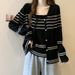 Women's Clothing Autumn New Fat MM Large Size New Casual Striped Knitted Suit Suspenders Cardigan Tops Female Two Piece Suit_ecoleips.com