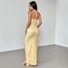 Voya Women's Spring And Summer Independent Station Suspender High Slit Daisy Print Slim And Gentle Dress_ecoleips.com
