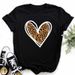 European And American Clothing, Round Neck, Loose White T-shirt, Leopard Print Heart Pattern, Plus Size Women's T-shirt_ecoleips.com