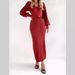 Women's Clothing Elegant Winter Knit Dress With Deep V-Neck & 3D Pattern - Slim Fit Long Sleeve High Waist Dress For Women (Deep Red/Bright Pink)_ecoleips.com