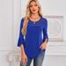 Women's Clothing Summer Hot Selling Three Quarter Sleeve Shirt Pleated Trumpet Sleeve Round Neck Mesh Top_ecoleips.com