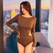 Aria Basics Women's Long-sleeved Swimsuit, Sun-protective One-piece Conservative Triangle Design, Tummy-concealing, Slimming, Diving_ecoleips.com