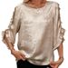 Women's Clothing Summer Loose Casual Round Neck Solid Color Lotus Leaf Sleeve Tops For Women_ecoleips.com