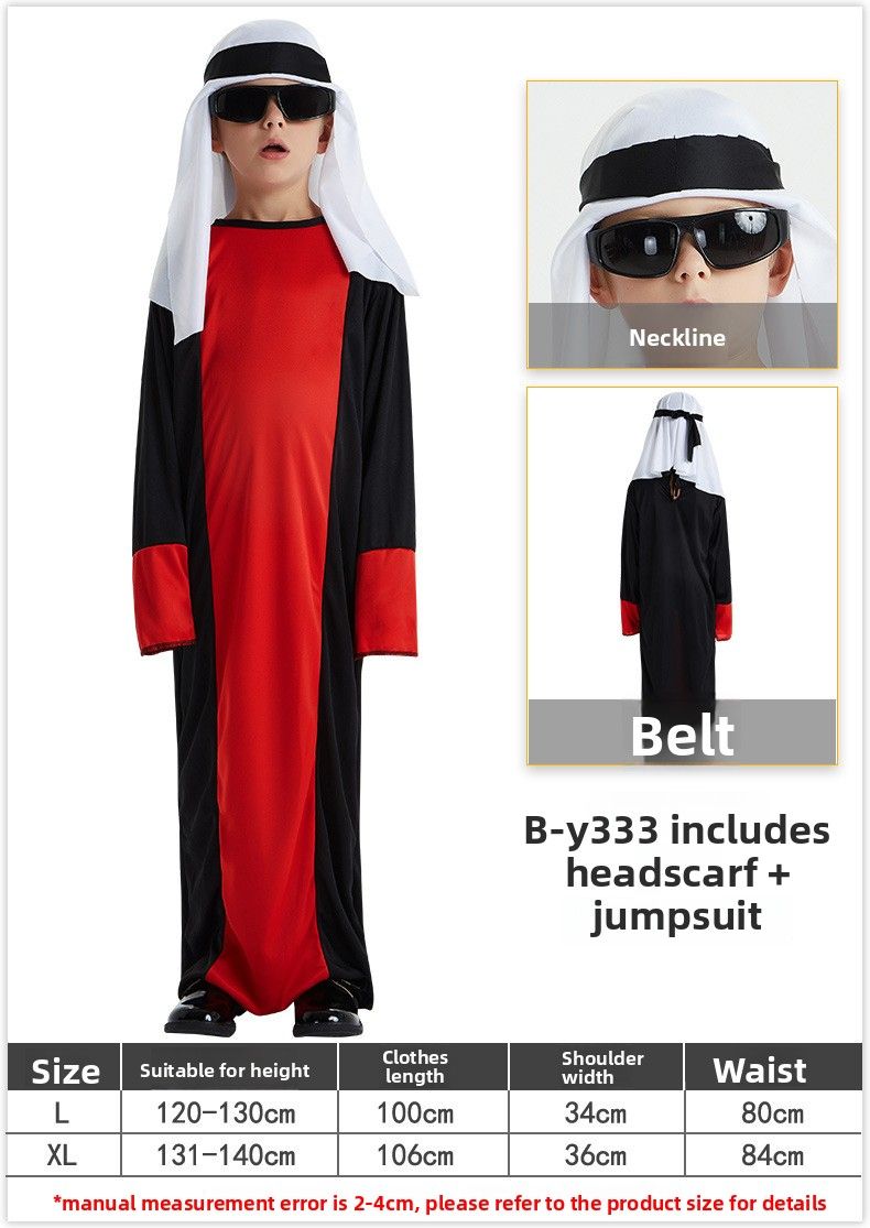 Halloween Middle Eastern Boy's Red And Black Arab Chief Cosplay Costume Party Outfit For Drama Stage Performance_ecoleips.com