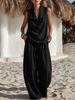 Women's Elegant Two-Piece Set Sleeveless Collared Top And Loose Trousers_ecoleips.com