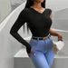 Voya Women's T-shirt For Spring And Summer, V-neck, Single-sided Long Sleeved Design, Slimming Top Design, Slimming Top_ecoleips.com