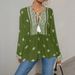 Women's Clothing Women's Retro Ethnic Style Shirt Top Half Open Collar Tie Waist Loose Lantern Sleeve Fashionable Casual Outfit_ecoleips.com