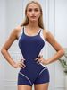 Women's One Piece Swimsuit Conservative Color Block Backless Back Swimwear_ecoleips.com