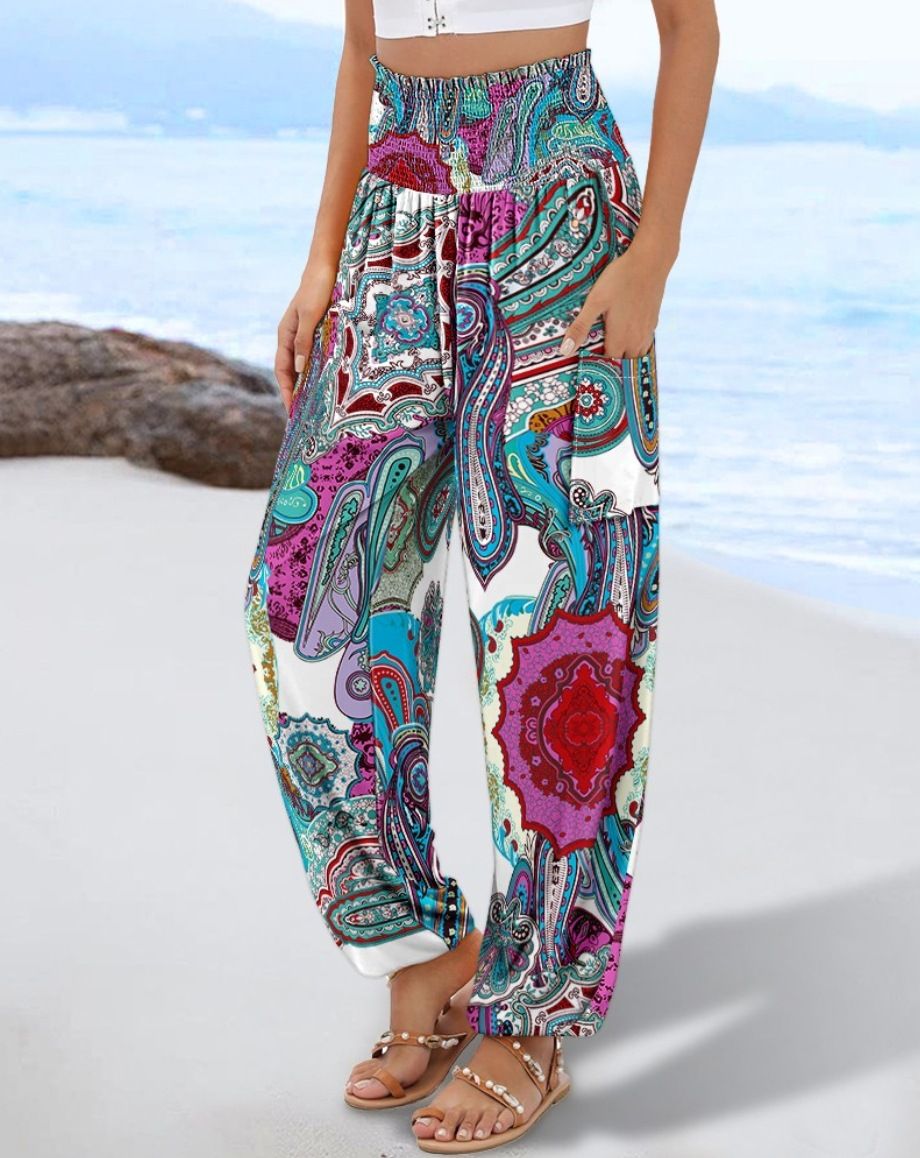 New Spring And Summer Women's Loose High Waist Printed Casual Trousers For Women_ecoleips.com