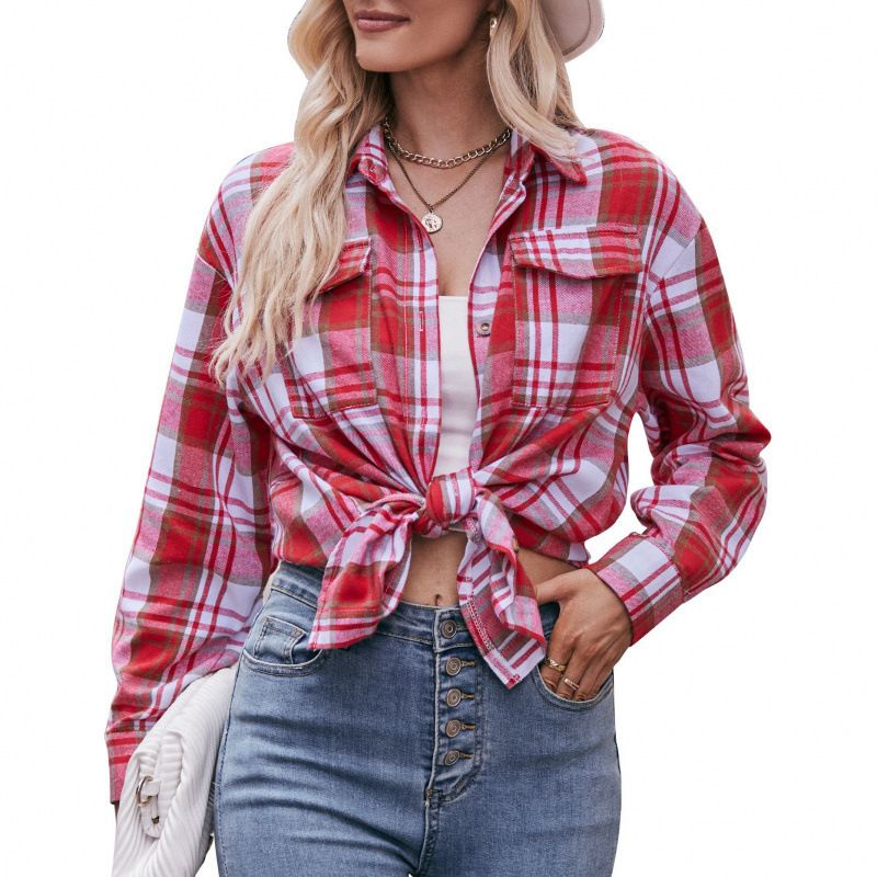 Aria Basics Aria Basics 2026 New European And American Women's Autumn Winter Casual Fashion Loose Plaid Pocket Shirt For Women_ecoleips.com