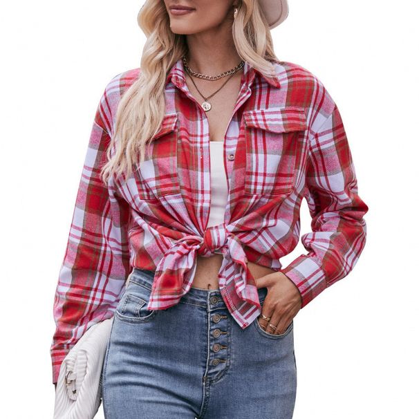 Aria Basics Aria Basics 2026 New European And American Women's Autumn Winter Casual Fashion Loose Plaid Pocket Shirt For Women_ecoleips.com