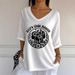 Creative And Personalized Printed V-Neck Three-Quarter Sleeve Loose Women's Top_ecoleips.com