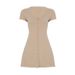 Summer Solid Color Basic French Street Style Button Waist A-line Spicy Girl Casual Knitted Short Sleeve Dress_ecoleips.com