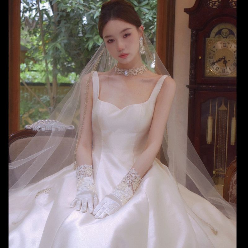 Satin Strapless Light Wedding Dress, French Style, Petite Brides, With A High-end Feel, Simple Elegant, Perfect Travel_ecoleips.com