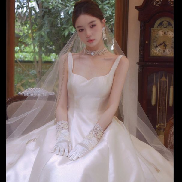 Satin Strapless Light Wedding Dress, French Style, Petite Brides, With A High-end Feel, Simple Elegant, Perfect Travel_ecoleips.com