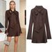 Women's Clothing Women's European American Style Silk Scarf V Neck Long Sleeve Short Dress Early Spring For Formal & Casual_ecoleips.com