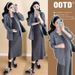 Autumn New Korean Fashion Striped Shirt + Pure Cotton Dress Two-Piece Maternity Set_ecoleips.com