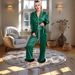 Women's Clothing Solid Color Printed Long Sleeved Printed Long-Sleeve Lounge Set – Comfortable Polyester Pajama Pants & Top (S-6XL, Multiple Colors)_ecoleips.com