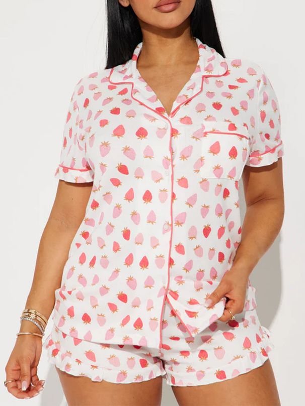 Summer Women's Shorts Set Front Opening Button Skin Friendly Comfortable Home Wear Fresh Design Short Sleeved_ecoleips.com