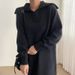 Autumn And Winter Chic Knit Dress With Large Lapel, Casual, Thick Over-The-Knee Sweater Long Dress_ecoleips.com