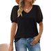2026 Summer New Cross-Border European And American Clothing Women's T-Shirt Solid Color V-Neck Simple Mesh Puff_ecoleips.com