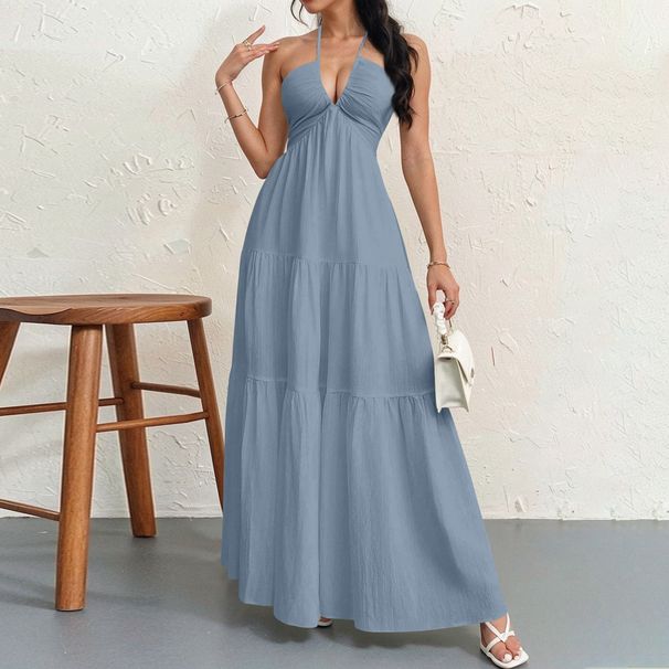 2025 Independent Station Cross-Border European And American Women's Clothing Halter Neck Lace-Up Dress_ecoleips.com