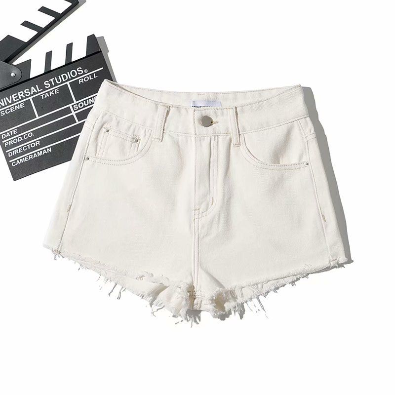 Women's Clothing Summer Solid Color High Waist Slim And Long Legs Cut Edge Old Raw Edge Denim Shorts Women's Pants_ecoleips.com