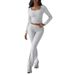 Voya Women's Foreign Trade Autumn Winter European And American Solid Color Casual Knitted Long Sleeve Top Two-piece Yoga Pants Set_ecoleips.com