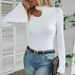 Voya Women's 2026 Spring/Summer New Item Asymmetric Hem Horn Sleeve V-neck Slimming Long Sleeve T-shirt Top_ecoleips.com