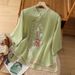 Summer Cotton And Linen Artistic Retro Ethnic Style Embroidered National Style Shirt With Button And Tea Clothing With V_ecoleips.com