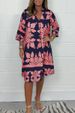 2025 Independent Site European And American V-neck Printed Three-Quarter Sleeve Floral Women's Dress_ecoleips.com