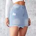 K New Slim Fit Denim Skirt With Holes, Women's Fringed Short Skirt_ecoleips.com