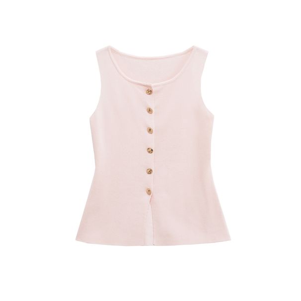 Trendy Knit Vest With Gold Buttons – Versatile Layering Piece For Women (Multiple Colors)_ecoleips.com