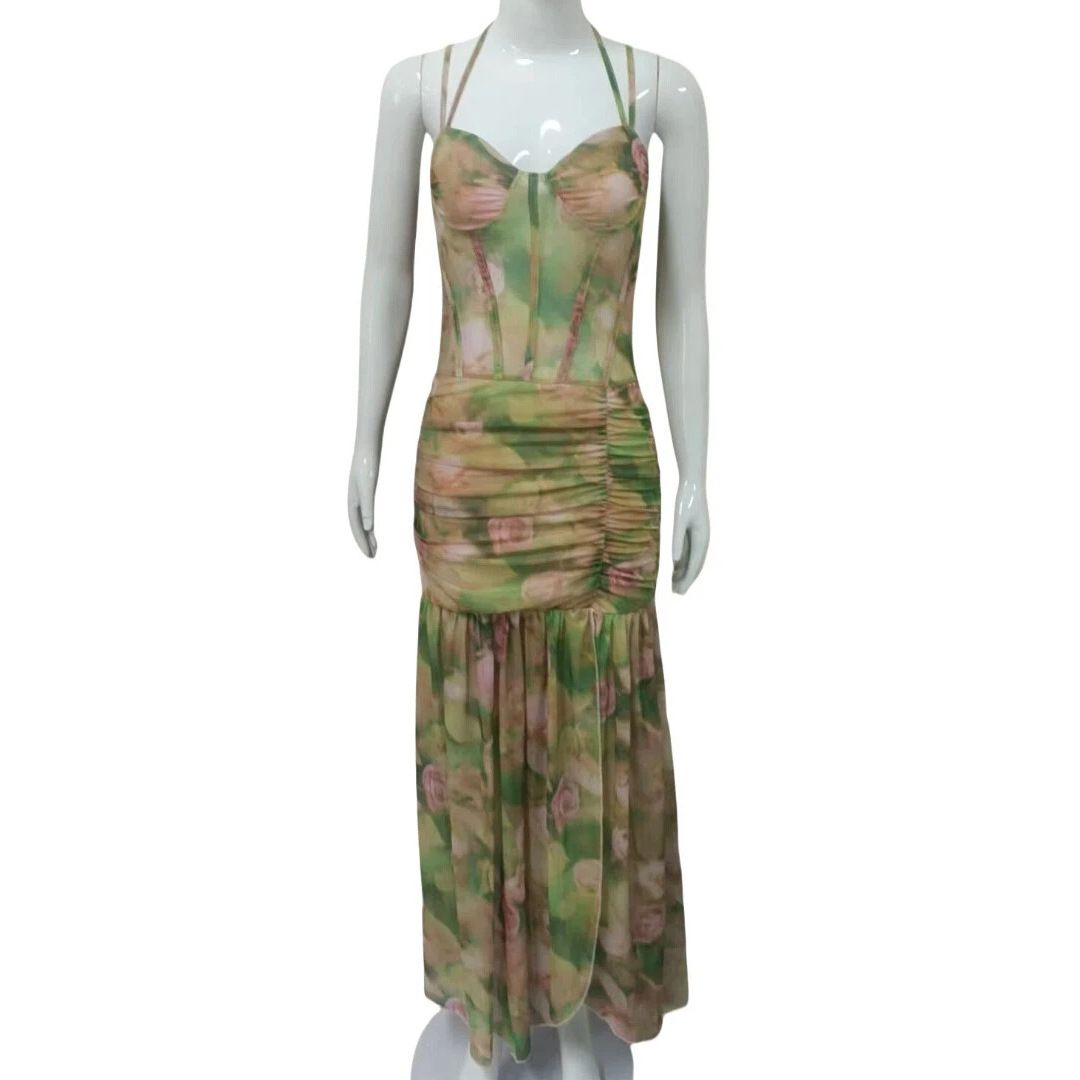 Women's Sexy Halter High Waist Side Slit Floral Print Maxi Dress – Slimming Beach Resort Gown For Summer 2026_ecoleips.com