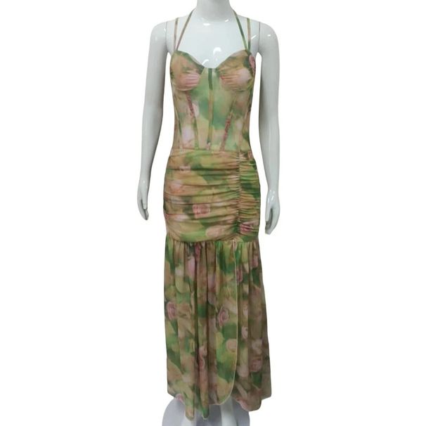 Women's Sexy Halter High Waist Side Slit Floral Print Maxi Dress – Slimming Beach Resort Gown For Summer 2026_ecoleips.com